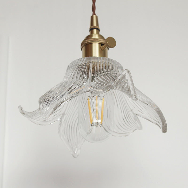 Norvo | Moderne Kreativ Floral Messing-Glass 1-Lyskilde Pendellampe for Stuen