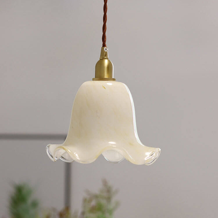 Norvo | Vintage Kreativ Blomst Messing Glass 1-Lampe Pendellampe
