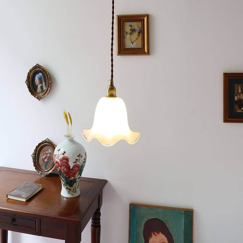 Norvo | Vintage Kreativ Blomst Messing Glass 1-Lampe Pendellampe