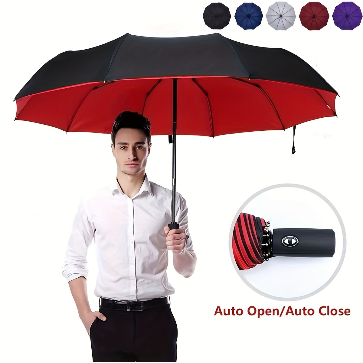 Norvo | Vindtetts reiseregns umbrellas - Robust 10-ribs ramme, Automatisk, Ekstra stort sammenleggbart design med UV-beskyttelse, Dobbelt bruk for solfylt og regnfullt vær