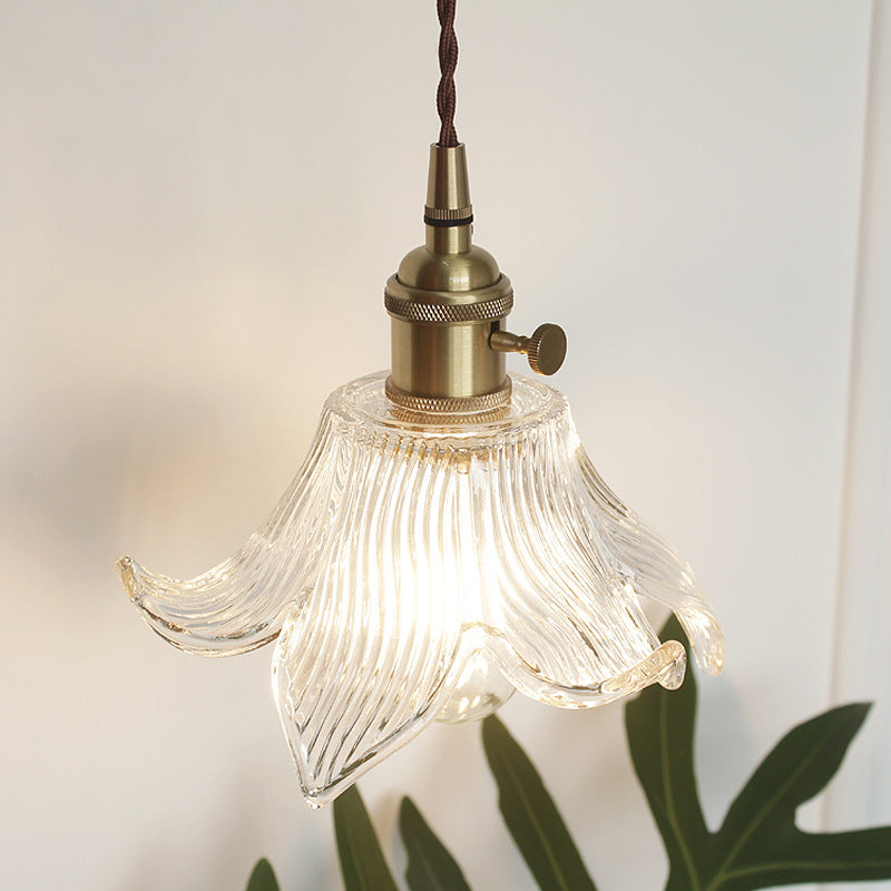 Norvo | Moderne Kreativ Floral Messing-Glass 1-Lyskilde Pendellampe for Stuen