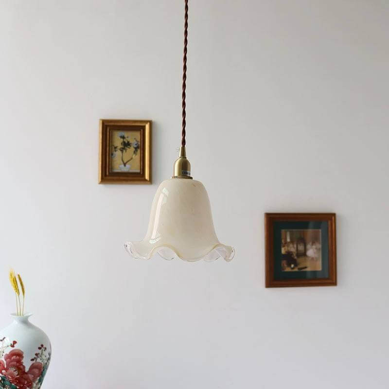 Norvo | Vintage Kreativ Blomst Messing Glass 1-Lampe Pendellampe