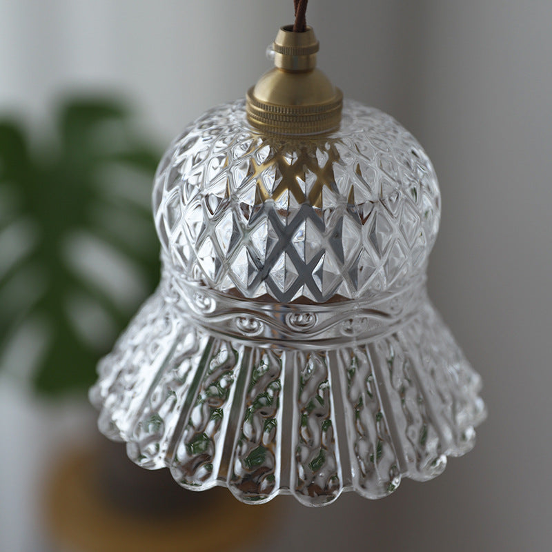 Norvo | Tradisjonell Fransk Messing Ruter Glass Blomst Form 1-Lys Pendellampe For Stue