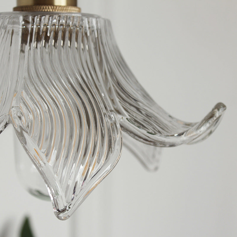 Norvo | Moderne Kreativ Floral Messing-Glass 1-Lyskilde Pendellampe for Stuen