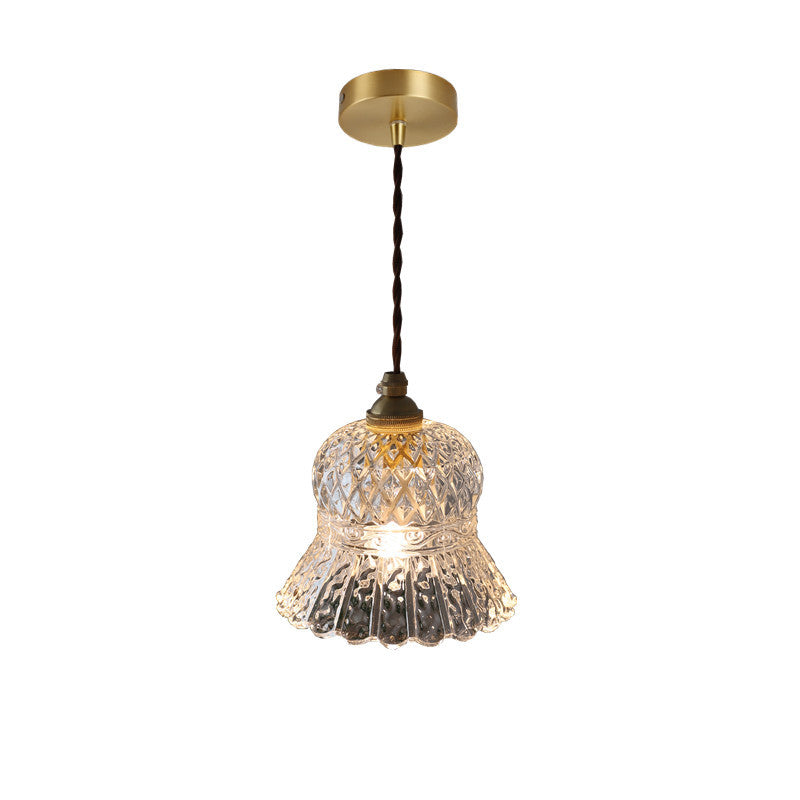 Norvo | Tradisjonell Fransk Messing Ruter Glass Blomst Form 1-Lys Pendellampe For Stue