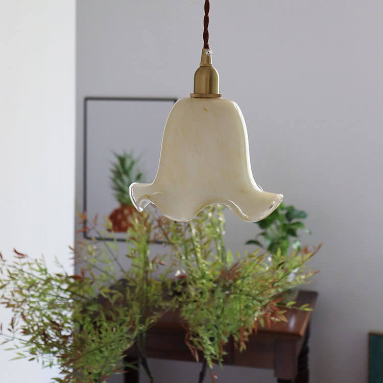 Norvo | Vintage Kreativ Blomst Messing Glass 1-Lampe Pendellampe