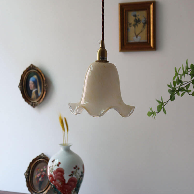 Norvo | Vintage Kreativ Blomst Messing Glass 1-Lampe Pendellampe