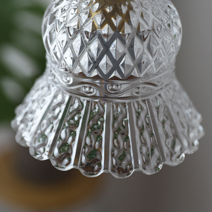 Norvo | Tradisjonell Fransk Messing Ruter Glass Blomst Form 1-Lys Pendellampe For Stue