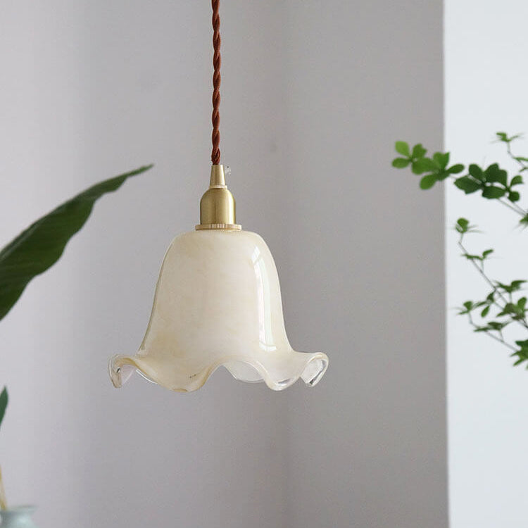 Norvo | Vintage Kreativ Blomst Messing Glass 1-Lampe Pendellampe