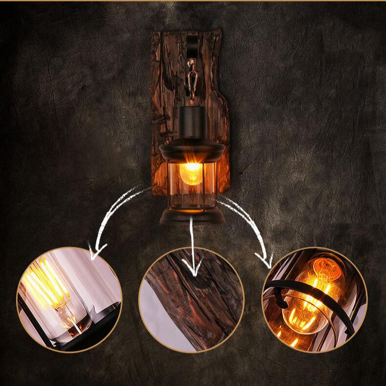 Norvo | Lysglass – Sylinderformet vegglampe med glass-, jern- og trebase