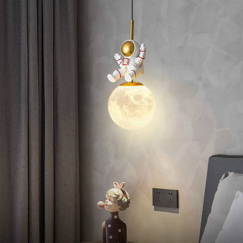 Norvo | Moderne Nordic Barne Orb Astronaut Jern Harpiks 1-Lys Pendellampe for Soverommet