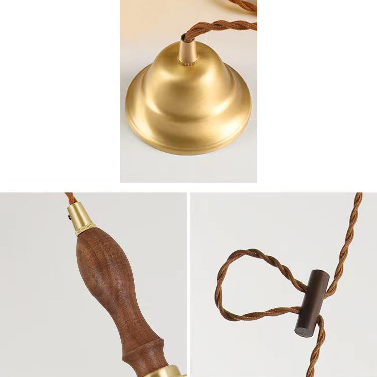 Norvo | Tradisjonell Vintage Messing Snor Valnøtt Glass Blomst Buet 1-Lykt Pendellampe For Spiserom