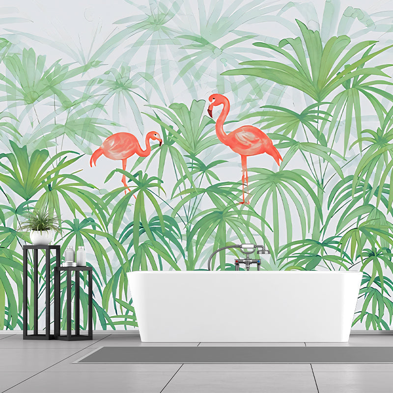 Norvo | Plante Flamingo Veggmaleri Dekorasjon Tropisk Fleece Veggkunst I Grønn For Soverom