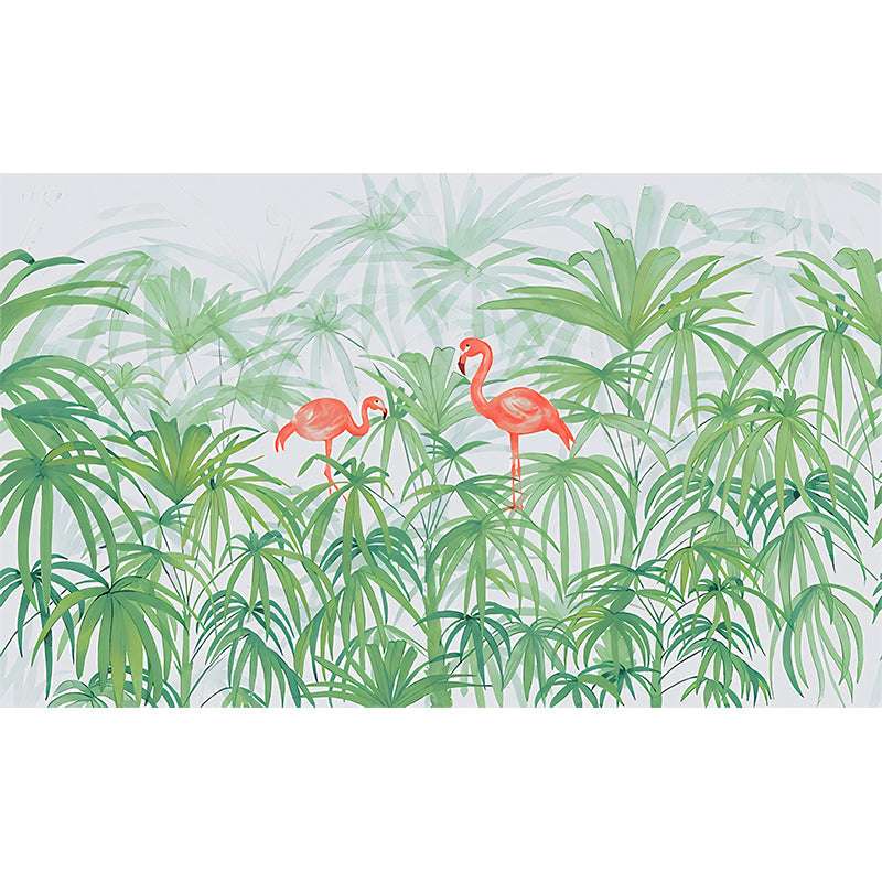 Norvo | Plante Flamingo Veggmaleri Dekorasjon Tropisk Fleece Veggkunst I Grønn For Soverom