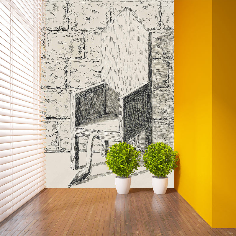Norvo | Grå Stol Med Hale Muraler Kunstnerisk Surrealisme Vanntett Veggkunst For Soverom