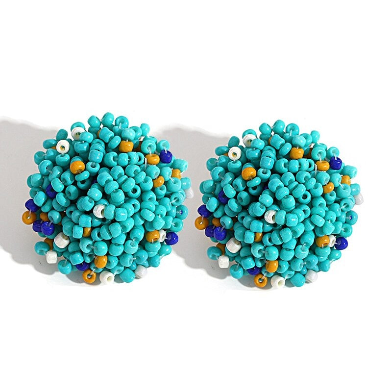 Norvo | Lys og morsom håndlaget multicolor perle pompom stud øredobber