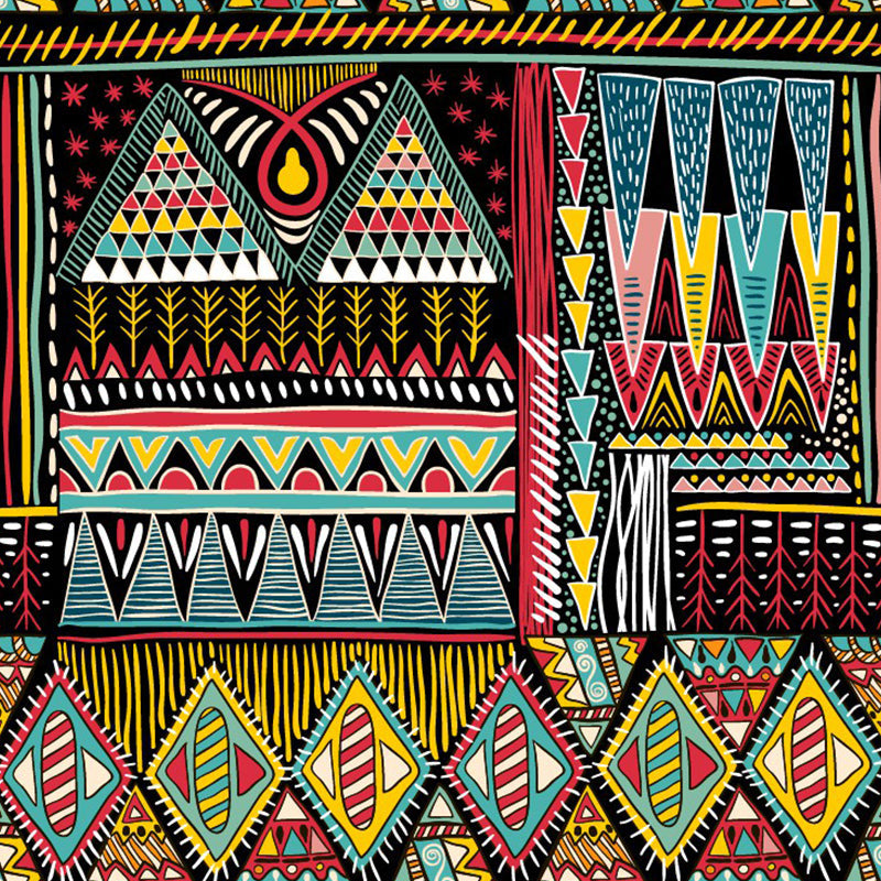 Norvo | Boho Tribal Symbol Veggmaleri Rød-Gul-Grønn Geometri Veggdekke for Soverom