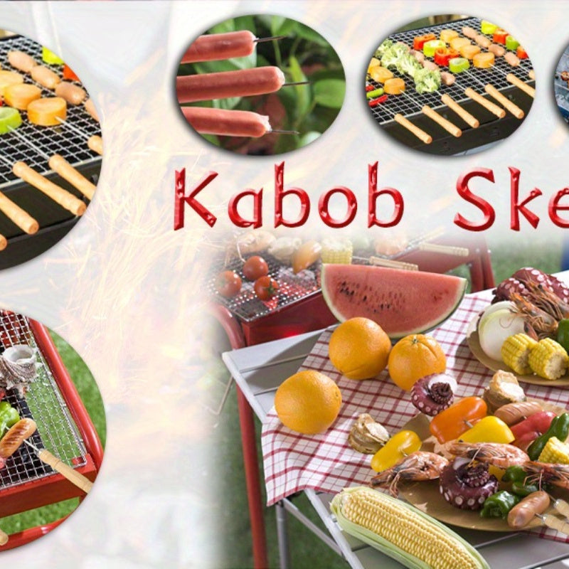 Norvo | 10 stk Premium rustfritt stål BBQ spyd med trehåndtak – Multifunksjonelle, holdbare grillpinner for matlaging utendørs – Perfekt for sommerfester og familietreff