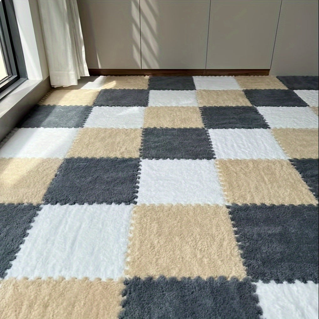 Norvo | 24 stk Tykk Plysj Patchwork Teppe - Vaskbart, Klippet Gulvmatte for Soverom, Stue, Dyrematte, Utleiehus