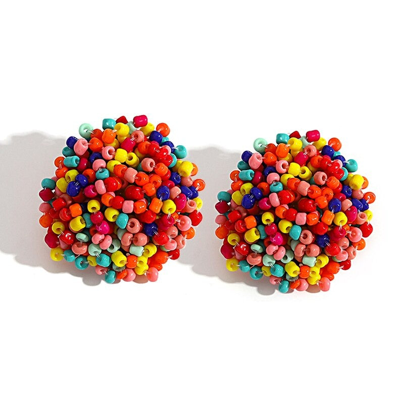 Norvo | Lys og morsom håndlaget multicolor perle pompom stud øredobber