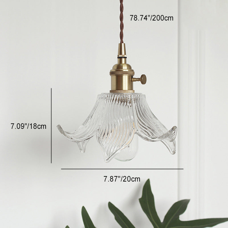 Norvo | Moderne Kreativ Floral Messing-Glass 1-Lyskilde Pendellampe for Stuen