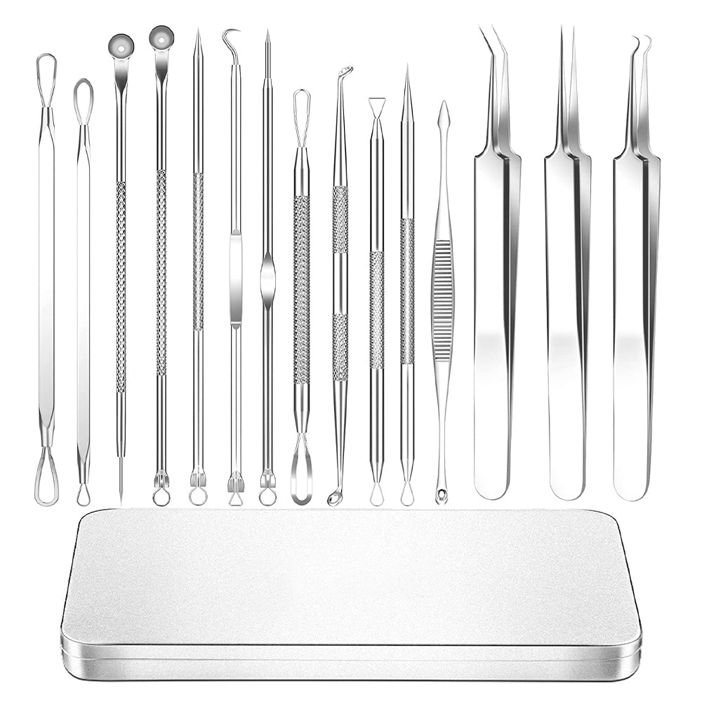 Norvo | Rustfritt stål blackhead remover pimple popper verktøysett med metallboks
