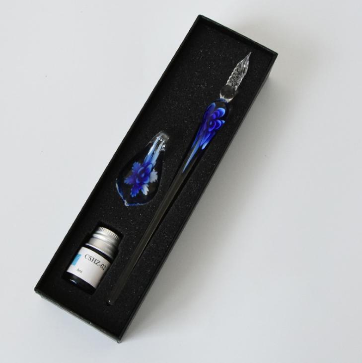 Glass Calligraphy Pen Set med blekk og pennholder