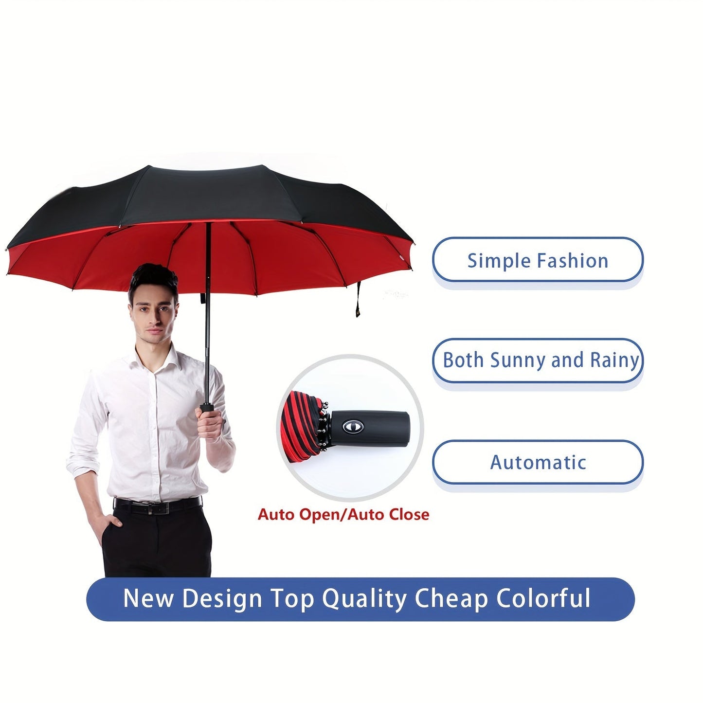 Norvo | Vindtetts reiseregns umbrellas - Robust 10-ribs ramme, Automatisk, Ekstra stort sammenleggbart design med UV-beskyttelse, Dobbelt bruk for solfylt og regnfullt vær