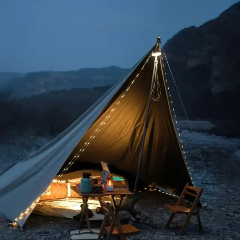 Norvo | in 1 Camp Light – Bærbar Campinglampe, Lyskjeder med 8 Lysmoduser, Oppladbart Powerbank for Utendørseventyr