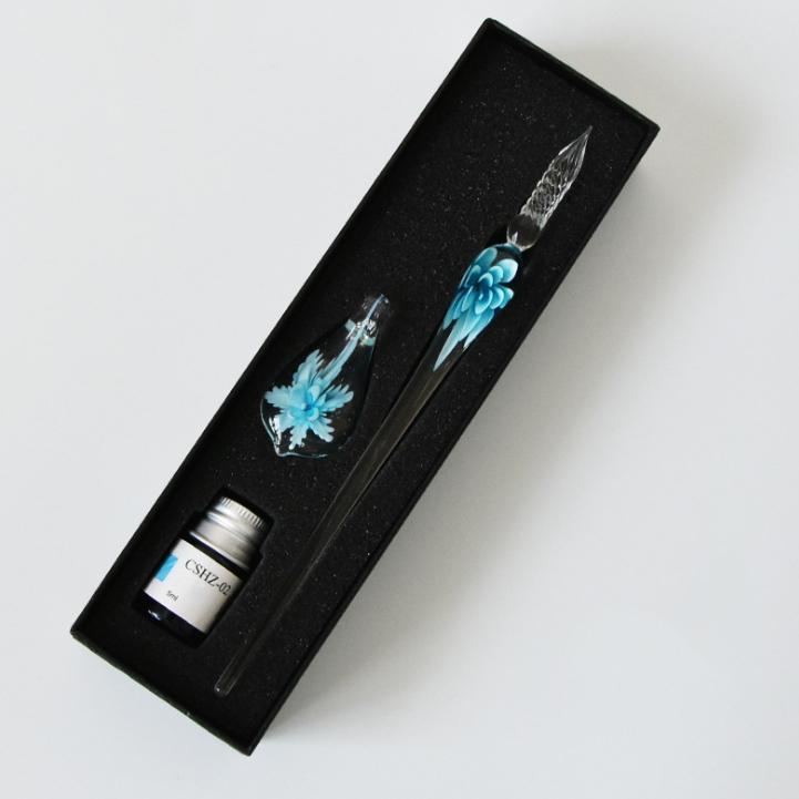 Glass Calligraphy Pen Set med blekk og pennholder
