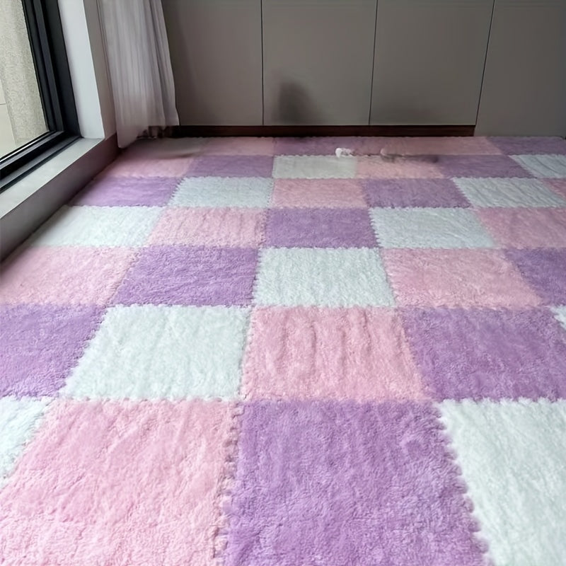 Norvo | 24 stk Tykk Plysj Patchwork Teppe - Vaskbart, Klippet Gulvmatte for Soverom, Stue, Dyrematte, Utleiehus
