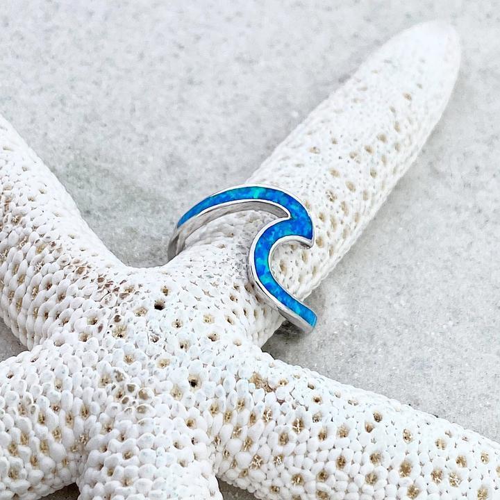 Betagende Havbølge Ring av Opal og Sølv - Livia