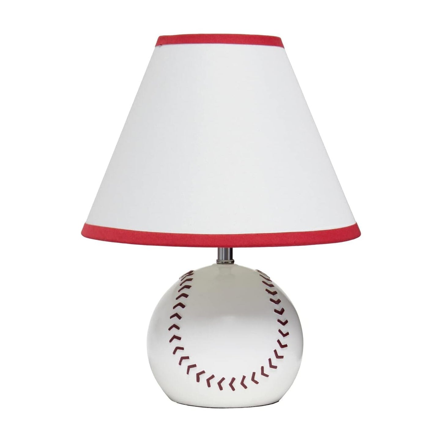 Norvo | Enkle design LT1080-BSB Sportslite 11,5" Høy atletisk sports baseball keramisk nattbord skrivebord lampe med hvit empire stoffskjerm med rød trim for barns rom, barnerom, soverom, spillrom, mannshule
