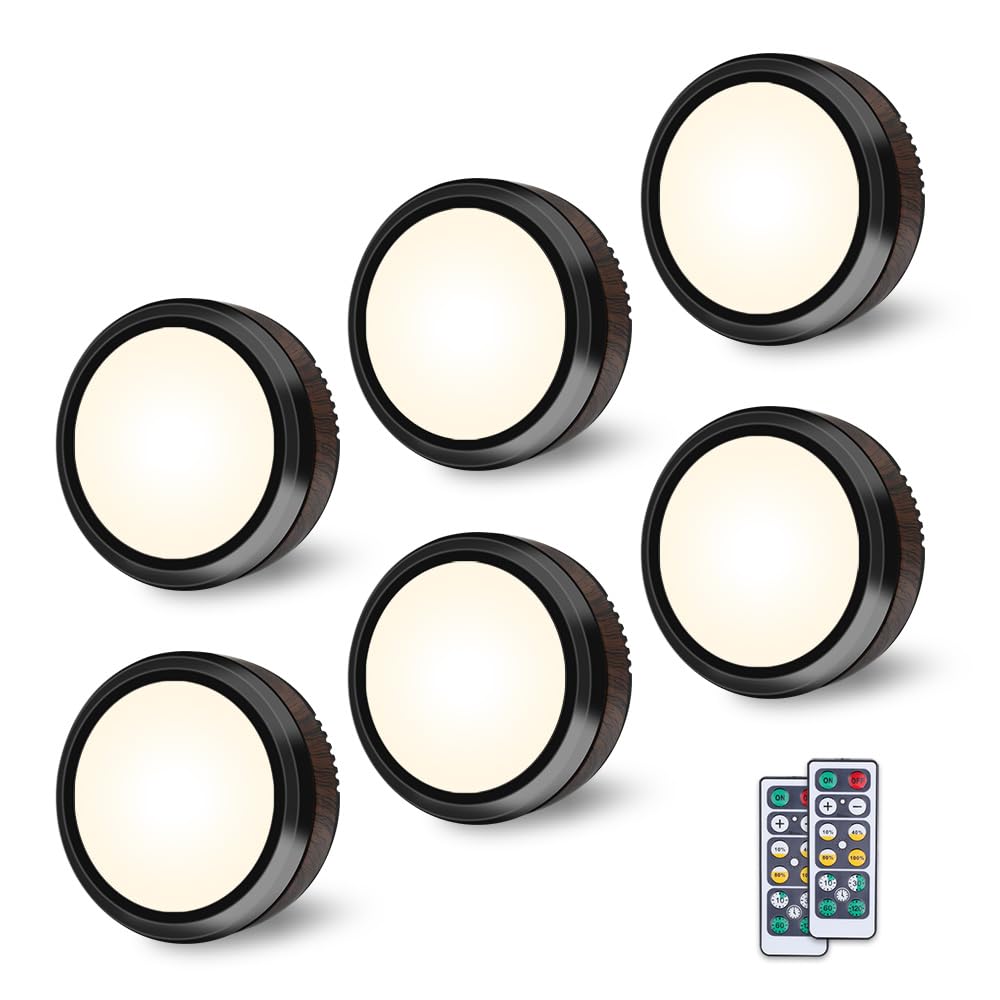 Norvo | Leastyle Fjernkontroll Led Puck Lys, Dimmbar Batteridrevet Under Skap Lys - 6 Pakke Naturlig Hvit