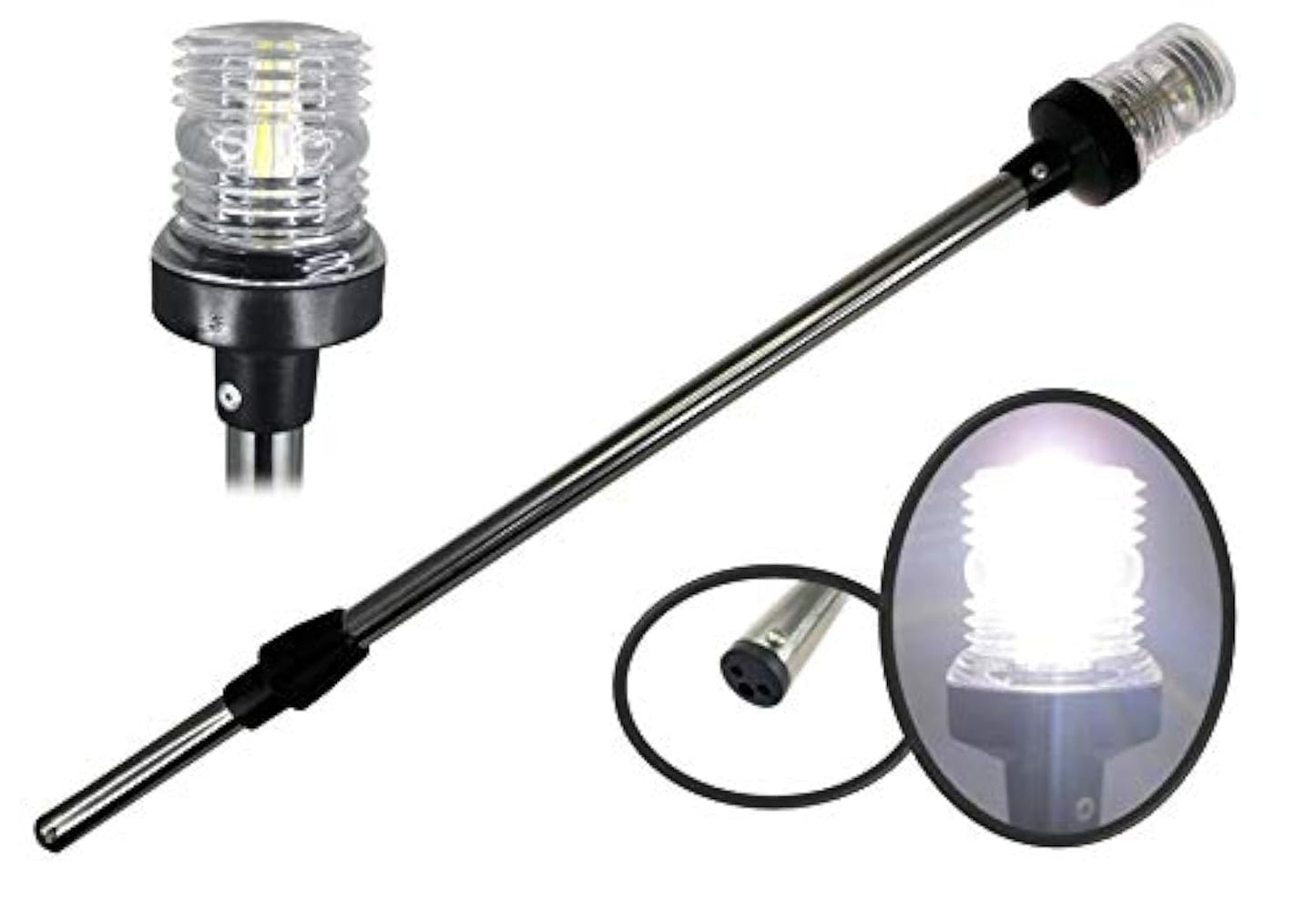 Norvo | Pactrade Marine 12V Marine Båt Yacht Ponton Navigasjon Ankerlys 360 grader Rundt Naturhvit Led Sprutsikker Svart Kapsling Uscg Sertifisert Godkjent (Plug-In Base (H=25"))