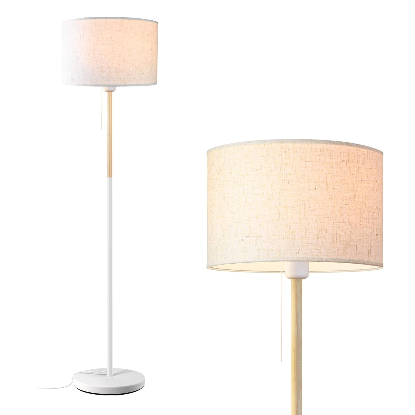 Norvo | Lalisu Moderne Hvit Gulvlampe - Mid-Century Bondehusdesign Med Lin Skjerm For Stue