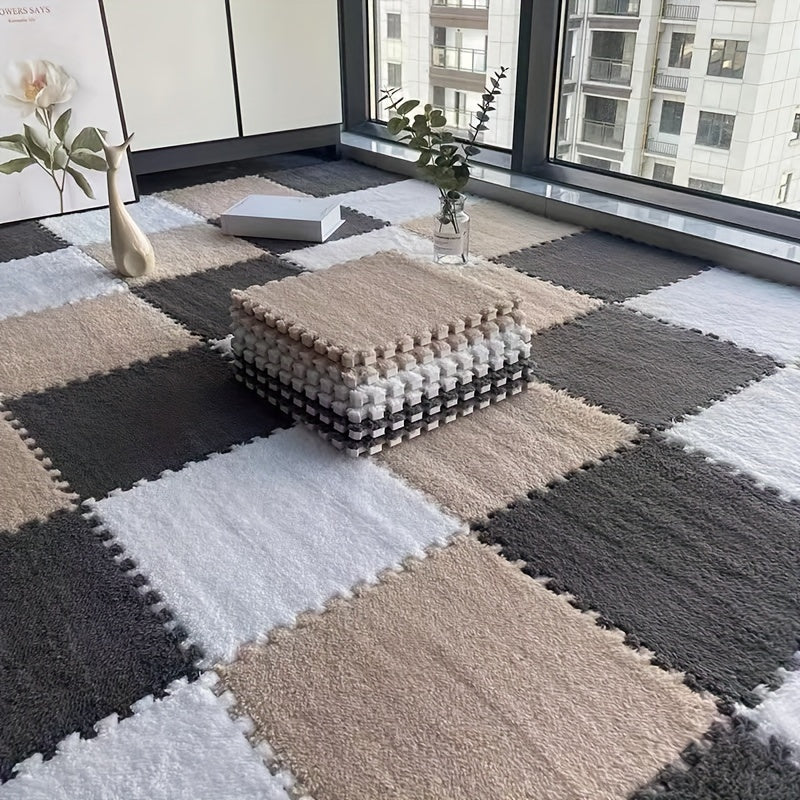 Norvo | 24 stk Tykk Plysj Patchwork Teppe - Vaskbart, Klippet Gulvmatte for Soverom, Stue, Dyrematte, Utleiehus