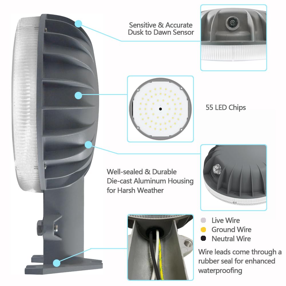 Norvo | Owleye 6000Lm Led Barnlys, 42W Vanntett Dusk Til Dusk Sikkerhetsbelysning, 4000K Grå