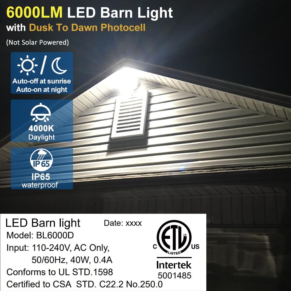 Norvo | Owleye 6000Lm Led Barnlys, 42W Vanntett Dusk Til Dusk Sikkerhetsbelysning, 4000K Grå
