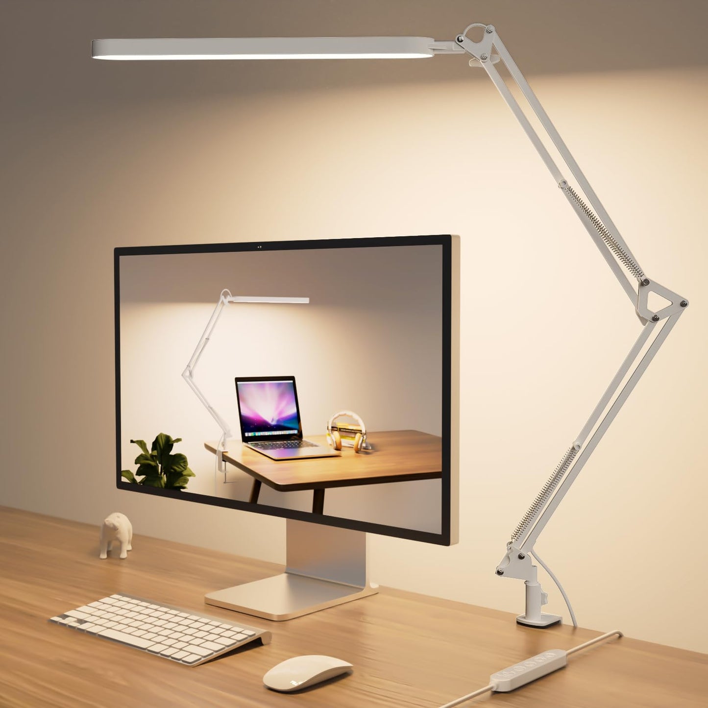 Norvo | Skyleo Led Skrivebordslampe - 31.5'' Skrivebordslys - 5 Fargemodi X 11 Lysstyrkenivåer - Justerbar Svingarm - Timer & Minnefunksjon