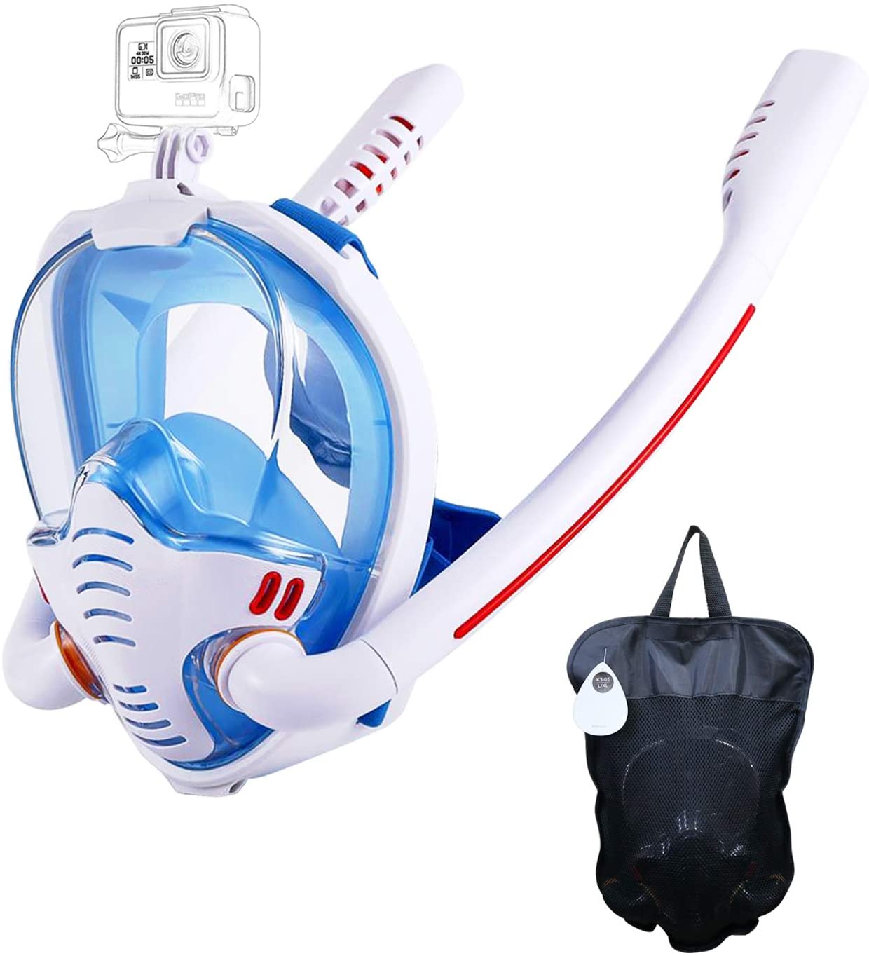 Snorkelmaske med anti-dugg kluter, 180 graders panoramautsikt HD