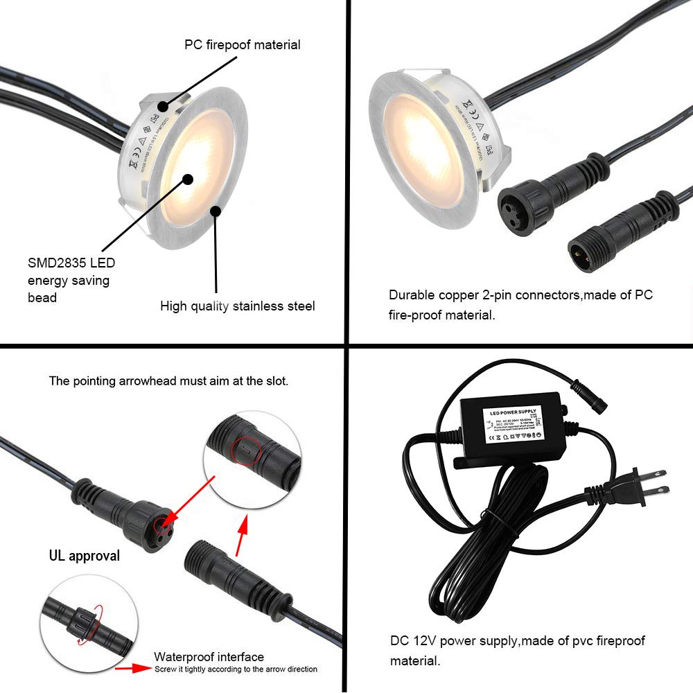Norvo | Smy Lighting 6-Pack Led Deck Lights, Vanntett Ip67, Varm Hvit, Rustfritt Stål, Lav Spenning