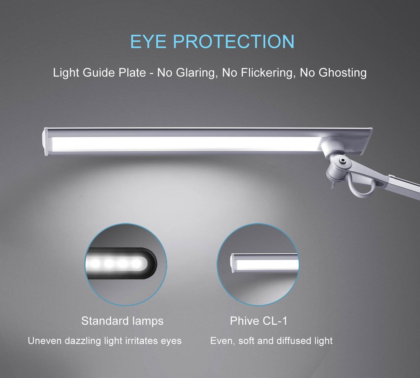 Norvo | Phive Cl-1 Led Arkitekt Skrivebord Lampe, Justerbar Metall Svingarm, Dimmbar Sølv Oppgave Lys