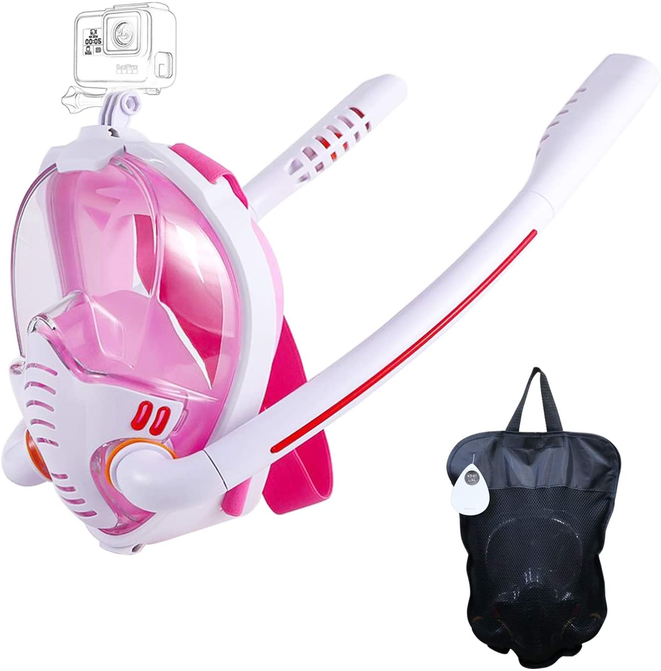 Snorkelmaske med anti-dugg kluter, 180 graders panoramautsikt HD