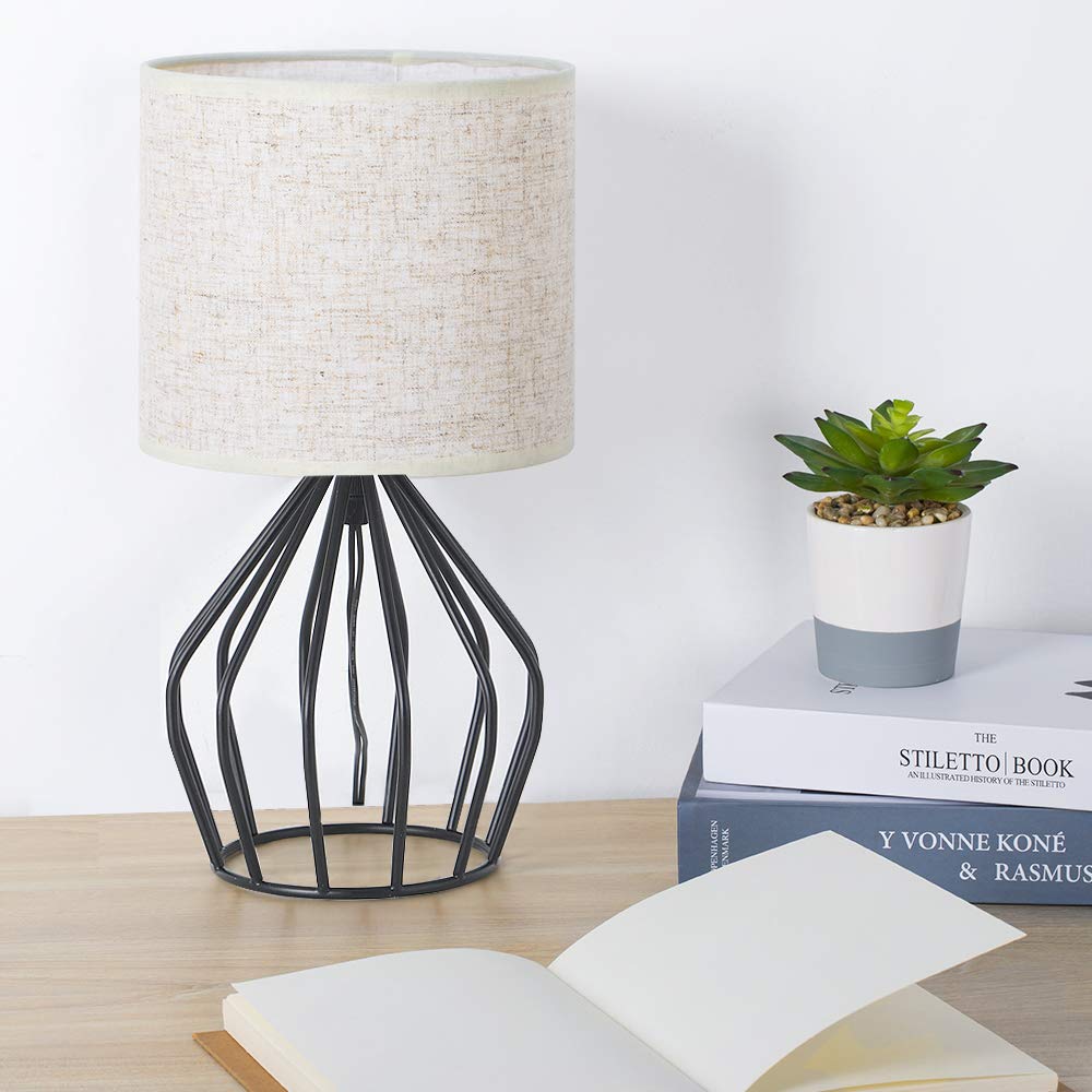 Norvo | Haitral Svart Moderne Bordlampe - Minimalistisk Nattbordlampe Med Lin-Skjerf For Soverom & Stue