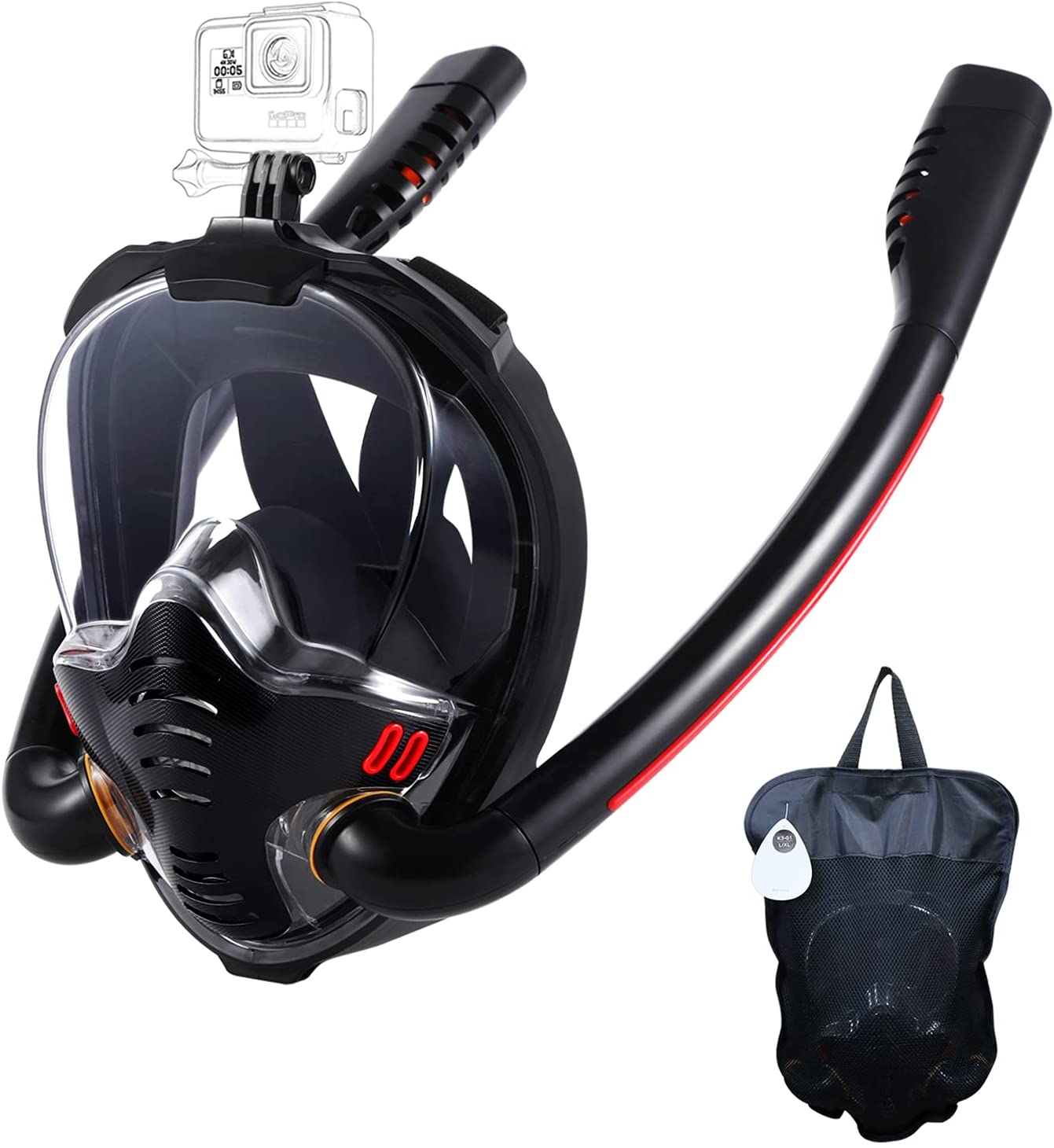 Snorkelmaske med anti-dugg kluter, 180 graders panoramautsikt HD