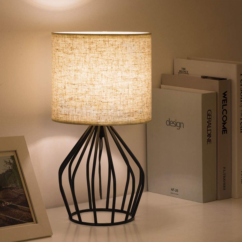 Norvo | Haitral Svart Moderne Bordlampe - Minimalistisk Nattbordlampe Med Lin-Skjerf For Soverom & Stue