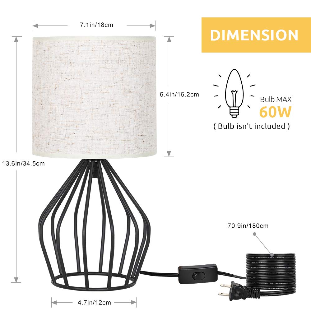 Norvo | Haitral Svart Moderne Bordlampe - Minimalistisk Nattbordlampe Med Lin-Skjerf For Soverom & Stue