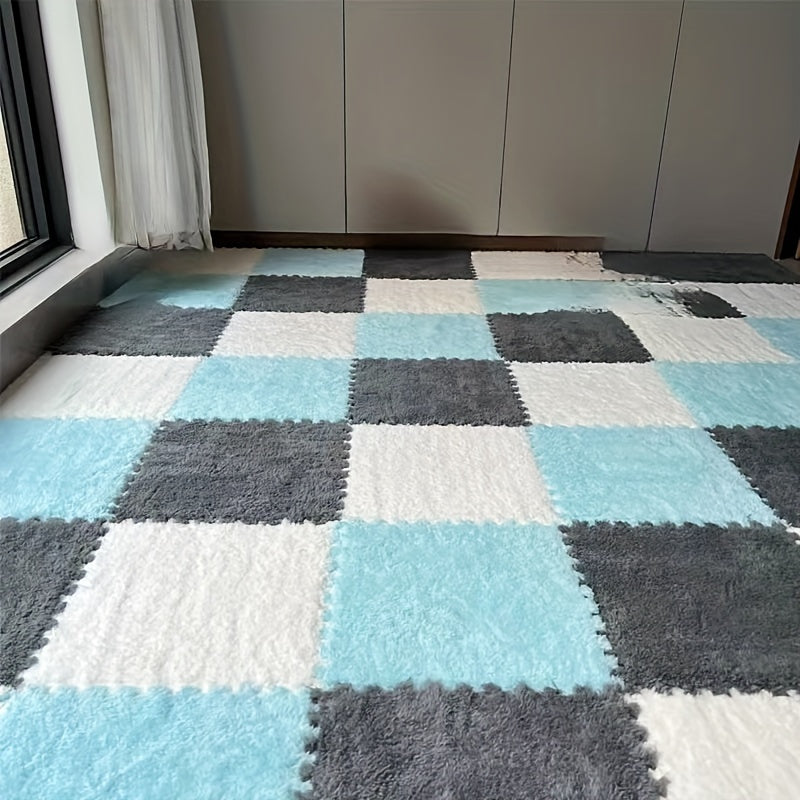 Norvo | 24 stk Tykk Plysj Patchwork Teppe - Vaskbart, Klippet Gulvmatte for Soverom, Stue, Dyrematte, Utleiehus