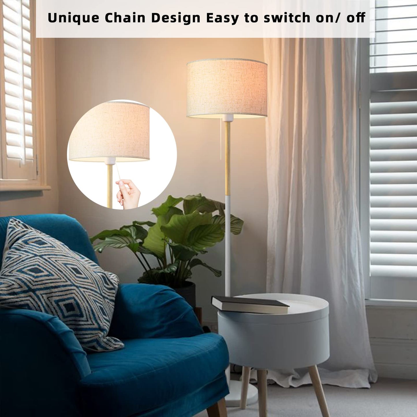 Norvo | Lalisu Moderne Hvit Gulvlampe - Mid-Century Bondehusdesign Med Lin Skjerm For Stue